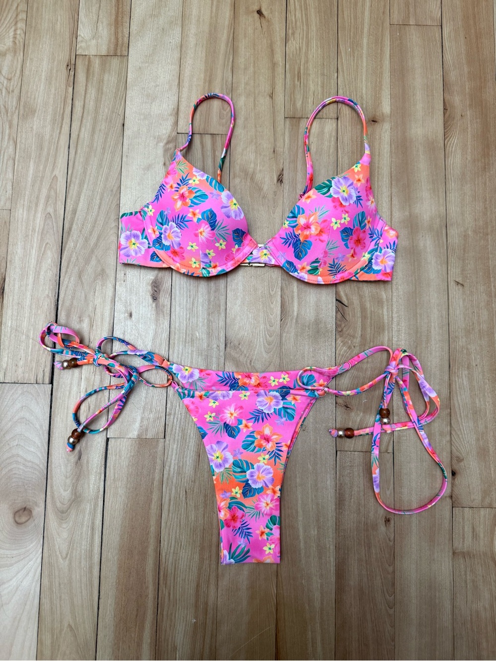 Kulani Kinis Pink Tropical Floral Tie-Side Bikini